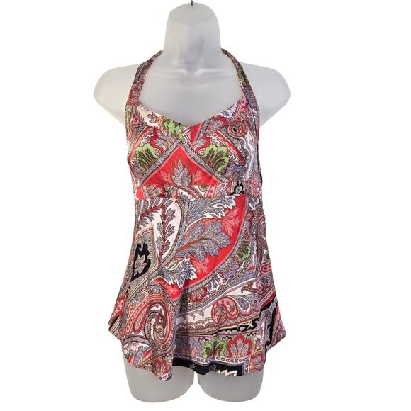 Vintage J Crew Babydoll Halter Top Womens 12 Red Multi Paisley Y2K Boho Chic - Picture 1 of 10